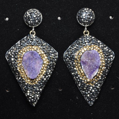 YesBeads Earrings Druzy quartz pave rhinestone crystal CZ bead stud dangle earrings cone shape jewelry