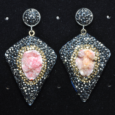 YesBeads Earrings Druzy quartz pave rhinestone crystal CZ bead stud dangle earrings cone shape jewelry