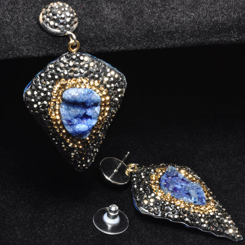 YesBeads Earrings Druzy quartz pave rhinestone crystal CZ bead stud dangle earrings cone shape jewelry