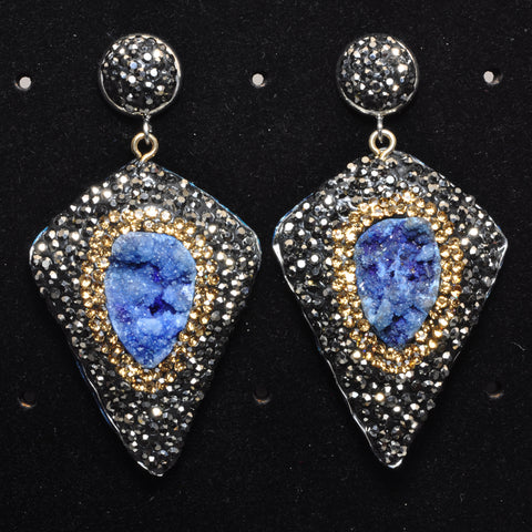YesBeads Earrings Druzy quartz pave rhinestone crystal CZ bead stud dangle earrings cone shape jewelry