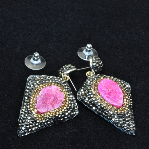 YesBeads Earrings Druzy quartz pave rhinestone crystal CZ bead stud dangle earrings cone shape jewelry