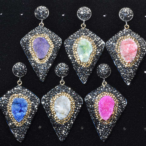 YesBeads Earrings Druzy quartz pave rhinestone crystal CZ bead stud dangle earrings cone shape jewelry