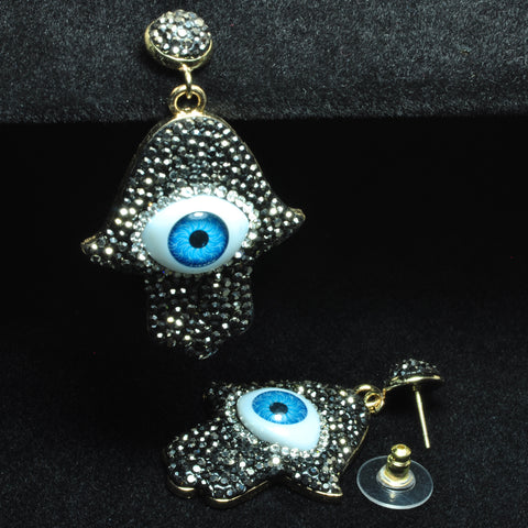 YesBeads Earrings Hamsa hand with evil eye rhinestone crystal CZ pave bead stud dangle earrings whoelesale jewelry