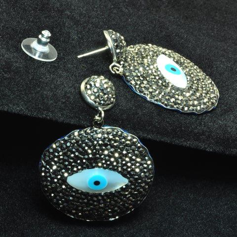 YesBeads Earrings Evil Eye coin shape Mother of pearl rhinestone crystal CZ pave bead stud dangle earrings jewelry