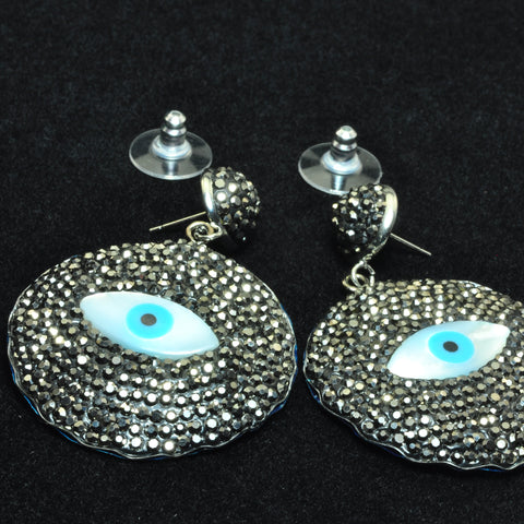 YesBeads Earrings Evil Eye coin shape Mother of pearl rhinestone crystal CZ pave bead stud dangle earrings jewelry