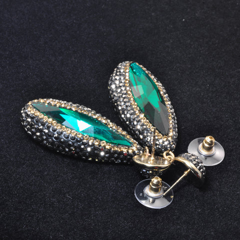 YesBeads Earrings glass beads paved CZ rhinestone crystal stud dangle earrings teardrop shape whoelesale jewelry