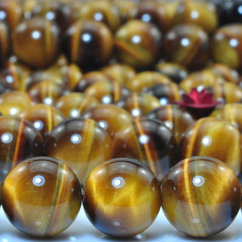 YesBeads Natural yellow tiger eye AAA grade gemstone smooth round loose beads wholesale jewelry making 10mm 15"