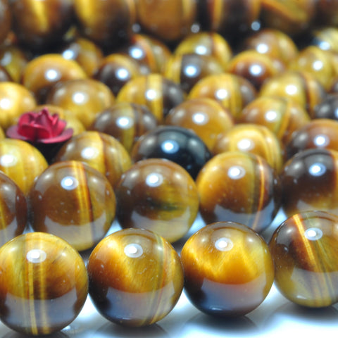 YesBeads Natural yellow tiger eye AAA grade gemstone smooth round loose beads wholesale jewelry making 10mm 15"