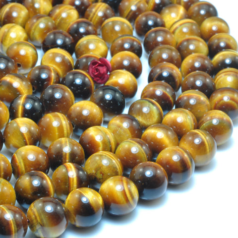 YesBeads Natural yellow tiger eye AAA grade gemstone smooth round loose beads wholesale jewelry making 10mm 15"