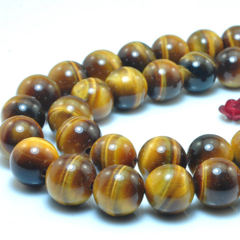 YesBeads Natural yellow tiger eye AAA grade gemstone smooth round loose beads wholesale jewelry making 10mm 15"