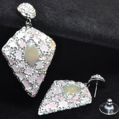 YesBeads Earrings Stone chips and pearls pave rhinestone crystal CZ bead stud dangle earrings cone shape jewelry