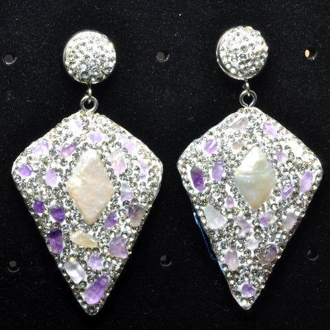 YesBeads Earrings Stone chips and pearls pave rhinestone crystal CZ bead stud dangle earrings cone shape jewelry