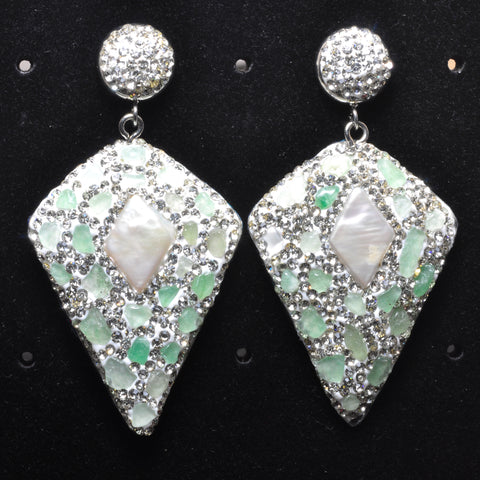 YesBeads Earrings Stone chips and pearls pave rhinestone crystal CZ bead stud dangle earrings cone shape jewelry