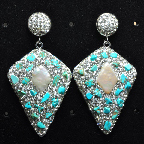 YesBeads Earrings Stone chips and pearls pave rhinestone crystal CZ bead stud dangle earrings cone shape jewelry