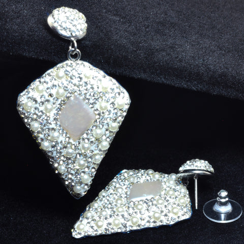 YesBeads Earrings Stone chips and pearls pave rhinestone crystal CZ bead stud dangle earrings cone shape jewelry
