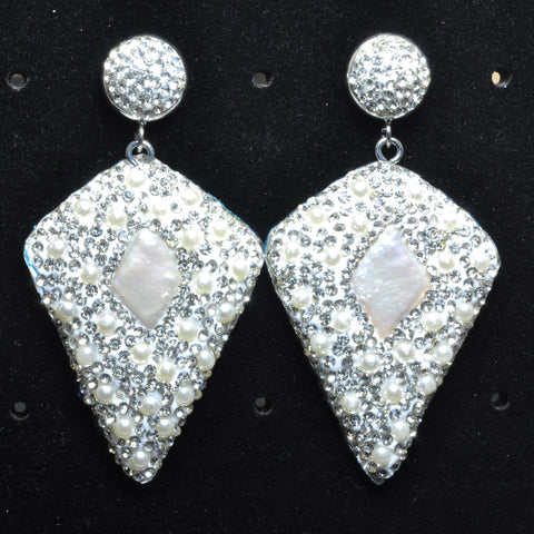 YesBeads Earrings Stone chips and pearls pave rhinestone crystal CZ bead stud dangle earrings cone shape jewelry