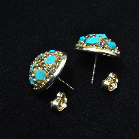YesBeads Earrings Stone chips paved CZ rhinestone crystal stud earrings coin shape whoelesale fashion jewelry