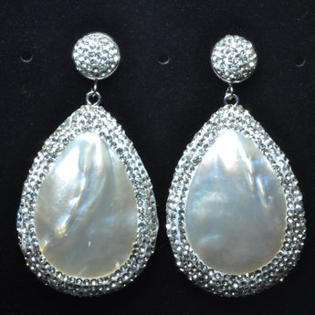 YesBeads Earrings Shell pearl pave rhinestone crystal bead stud dangle earrings drop shape whoelesale jewelry