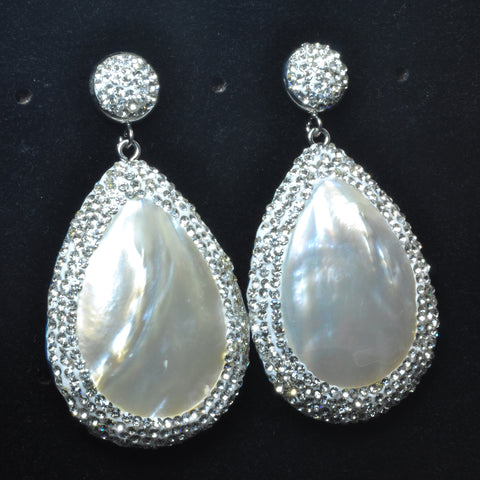 YesBeads Earrings Shell pearl pave rhinestone crystal bead stud dangle earrings drop shape whoelesale jewelry