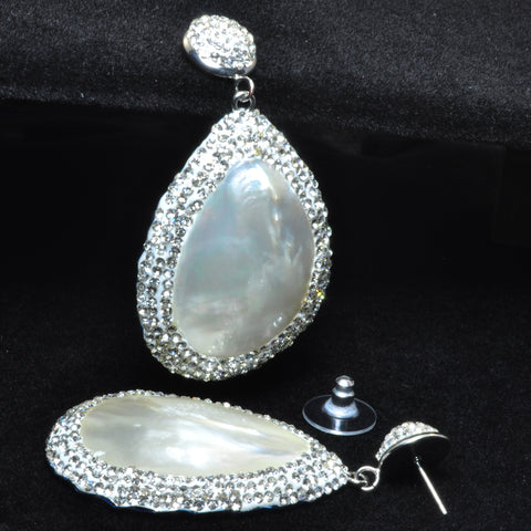 YesBeads Earrings Shell pearl pave rhinestone crystal bead stud dangle earrings drop shape whoelesale jewelry