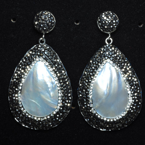 YesBeads Earrings white MOP shell pave rhinestone crystal bead stud dangle earrings drop shape whoelesale jewelry