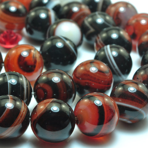 YesBeads Rainbow banded agate smooth round loose beads gemstone wholesale jewelry making supplies 10mm 15"