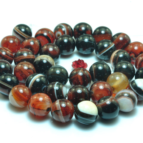 YesBeads Rainbow banded agate smooth round loose beads gemstone wholesale jewelry making supplies 10mm 15"
