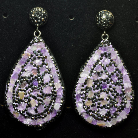 YesBeads Earrings Amethyst chips beads paved CZ rhinestone crystal stud dangle earrings drop shape whoelesale jewelry
