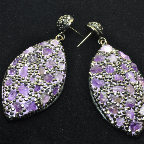 YesBeads Earrings stone chips beads paved CZ rhinestone crystal stud dangle earrings oval shape whoelesale jewelry