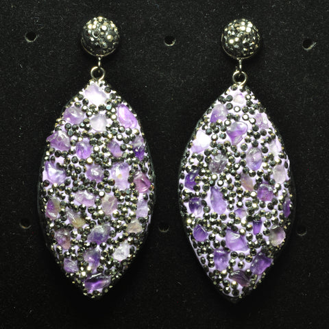 YesBeads Earrings stone chips beads paved CZ rhinestone crystal stud dangle earrings oval shape whoelesale jewelry