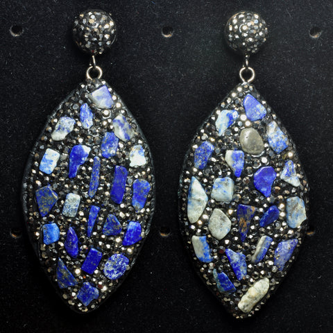 YesBeads Earrings stone chips beads paved CZ rhinestone crystal stud dangle earrings oval shape whoelesale jewelry