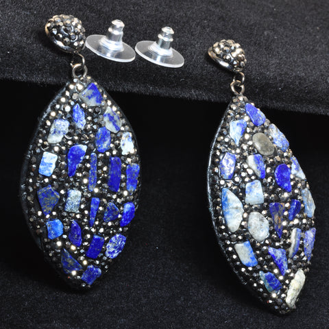YesBeads Earrings stone chips beads paved CZ rhinestone crystal stud dangle earrings oval shape whoelesale jewelry