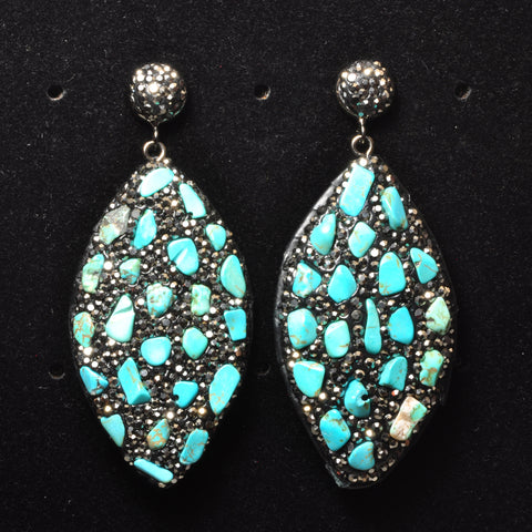 YesBeads Earrings stone chips beads paved CZ rhinestone crystal stud dangle earrings oval shape whoelesale jewelry