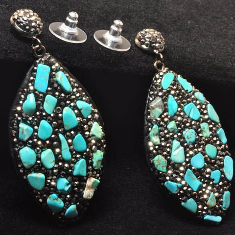 YesBeads Earrings stone chips beads paved CZ rhinestone crystal stud dangle earrings oval shape whoelesale jewelry