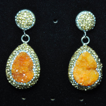 YesBeads Earrings Druzy quartz pave rhinestone crystal CZ bead stud dangle earrings drop shape jewelry