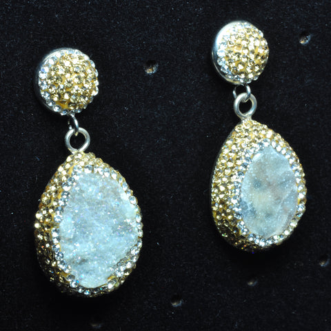YesBeads Earrings Druzy quartz pave rhinestone crystal CZ bead stud dangle earrings drop shape jewelry