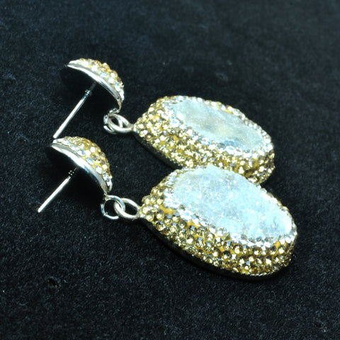YesBeads Earrings Druzy quartz pave rhinestone crystal CZ bead stud dangle earrings drop shape jewelry