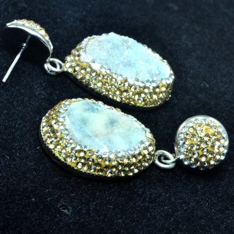 YesBeads Earrings Druzy quartz pave rhinestone crystal CZ bead stud dangle earrings drop shape jewelry