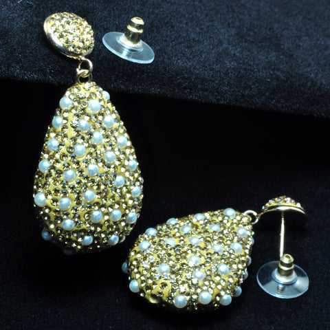 YesBeads Earrings CZ pave rhinestone crystal pearls beads gold stud dangle earrings drop shape fashion jewelry