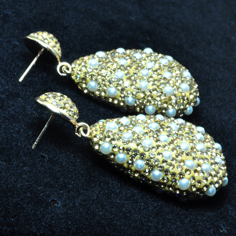 YesBeads Earrings CZ pave rhinestone crystal pearls beads gold stud dangle earrings drop shape fashion jewelry