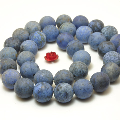YesBeads Natural Blue Dumortierite gemstone matte round loose beads wholesale jewelry making 15"
