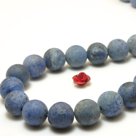 YesBeads Natural Blue Dumortierite gemstone matte round loose beads wholesale jewelry making 15"