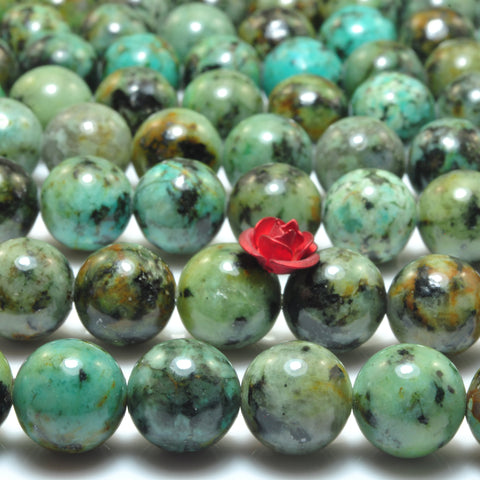 YesBeads natural African Turquoise A grade smooth round loose beads green turquoise gemstone wholesale jewelry making 15"
