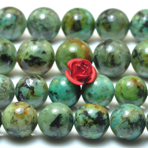 YesBeads natural African Turquoise A grade smooth round loose beads green turquoise gemstone wholesale jewelry making 15"