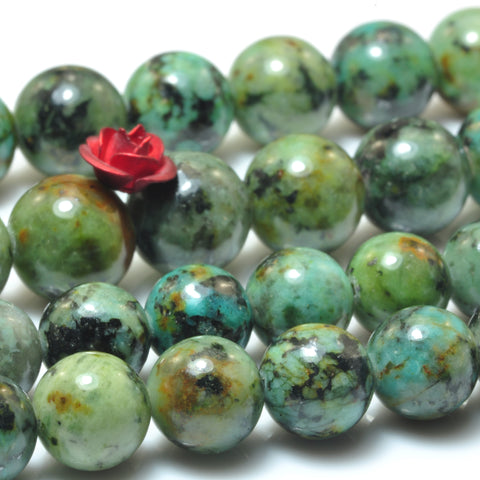 YesBeads natural African Turquoise A grade smooth round loose beads green turquoise gemstone wholesale jewelry making 15"
