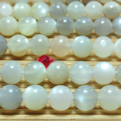 YesBeads natural Gray Moonstone smooth round loose beads gemstones wholesale jewelry 15"