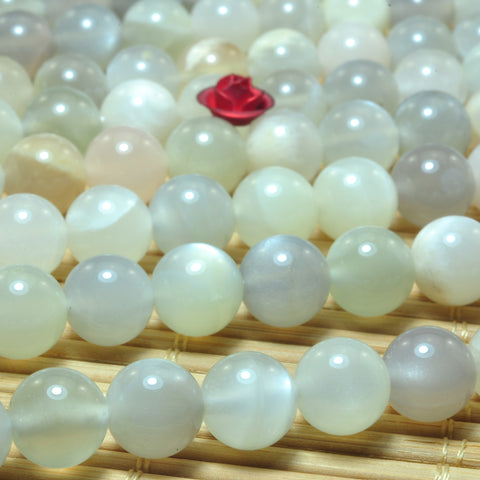 YesBeads natural Gray Moonstone smooth round loose beads gemstones wholesale jewelry 15"