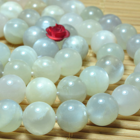 YesBeads natural Gray Moonstone smooth round loose beads gemstones wholesale jewelry 15"