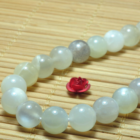YesBeads natural Gray Moonstone smooth round loose beads gemstones wholesale jewelry 15"