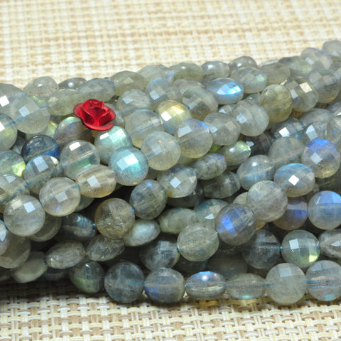 Natural Labradorite micro faceted coin loose beads wholesale gemstone jewelry making bracelet necklace diy